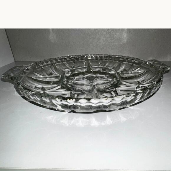 Vintage Clear Pressed Glass Relish Dish – Starburst Divided Tray, Mid-Century - Picture 3 of 10